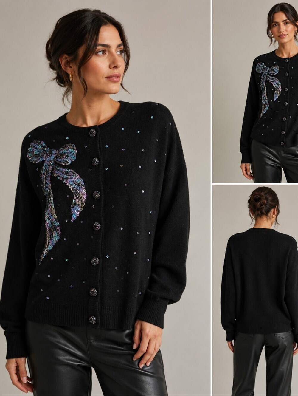 Vintage 80-90s E.M.T. Silk Angora Rabbit Hair Sweater Sequins Beads Black